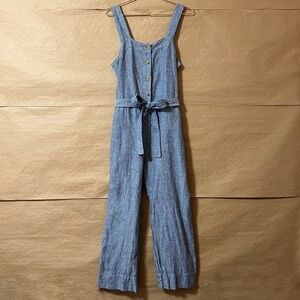 Everlane | The Linen Jumpsuit Button Front Wide Leg Tie Waist Stripe Size 4